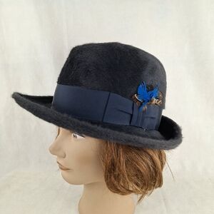 Vintage Stetson Playboy Fedora Canadien Beaver Fur Hat With Feather UNISEX